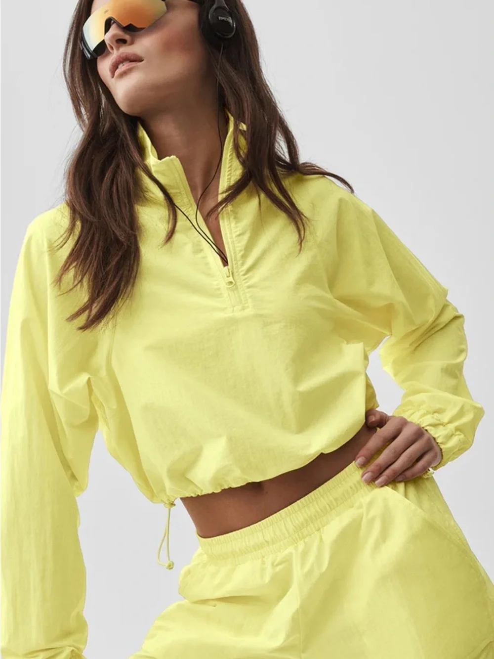 ALO Yoga Neon Yellow Cropped Windbreaker Jacket
